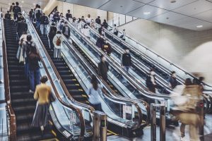 escalators of people