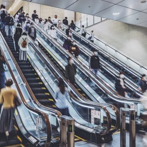 escalators of people